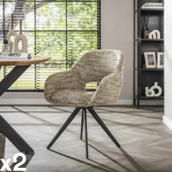 Table de repas ronde bois effet pierre rouille 120 cm BIHAR