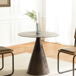 Table de repas ronde D80 cm métal antique pied conique ZALA
