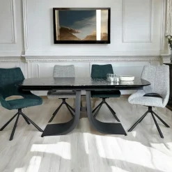 Table en verre ondulé noir extensible 180-260 cm LIGURIE
