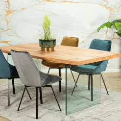 Table extensible design en bois de chêne huilé et verre 200 cm MESSINE