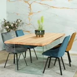 Table extensible design en bois de chêne huilé et verre 200 cm MESSINE