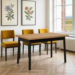 Table extensible effet noyer, pieds noirs 120-153 cm ARDEN