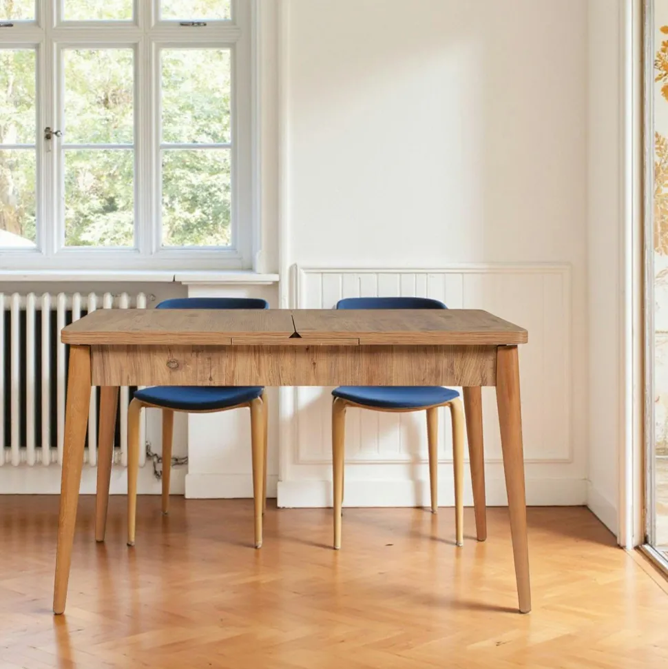 Table extensible effet noyer avec rangement 130-165 cm ORINA