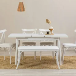 Table extensible effet pin, rangement intégré 130-165 cm ORINA
