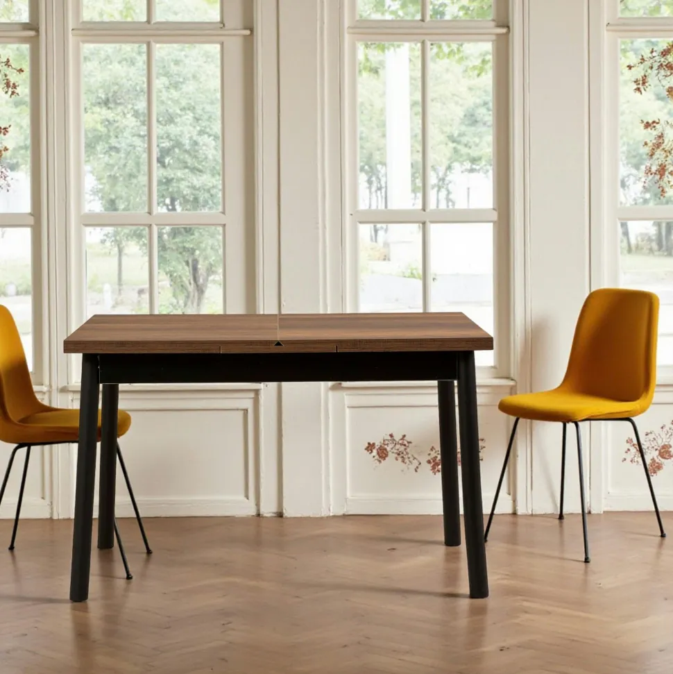 Table extensible noire plateau effet bois 120-153 cm ARDEN