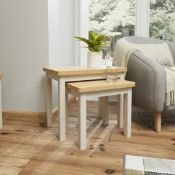 Table gigogne en bois finition gris clair (lot de 2) BATH