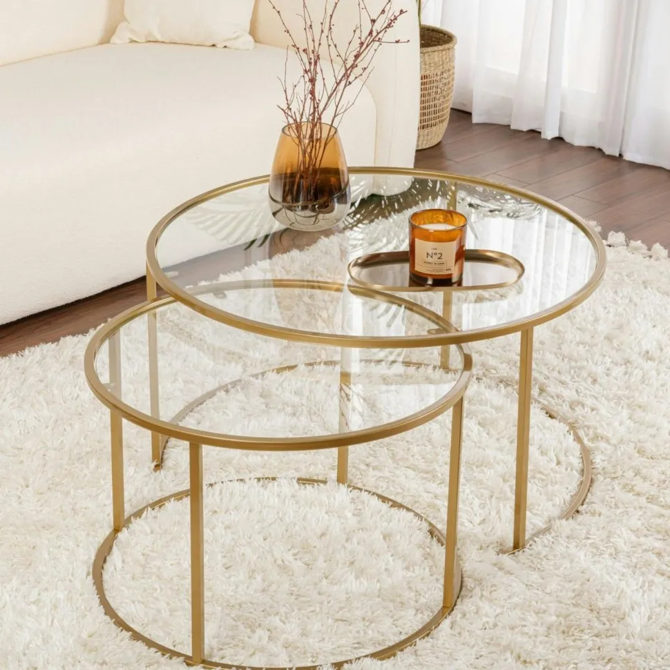 Table gigogne en verre - cadre doré (lot de 2) ⌀80 cm TULUM