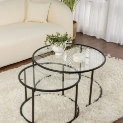 Table gigogne en verre - cadre noir (lot de 2) ⌀60 cm TULUM