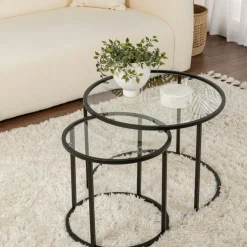 Table gigogne en verre - cadre doré (lot de 3) ⌀80 cm TULUM