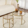 Table gigogne verre ambré - cadre doré (lot de 2) ⌀60 cm TULUM