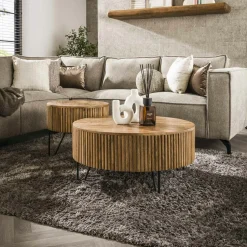 Table haute blanche cuisine avec plateau effet bois MARFA