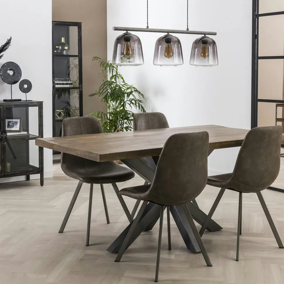 Table pied central bois de manguier noir 200 cm LUCKNOW