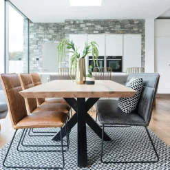 Table pied central bois de chêne et métal 240 cm HUDSON