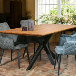 Table pied central bois recyclé teck 180 cm BARBADE