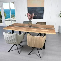 Table rivière epoxy lagon et bois d'acacia 200 cm BORA