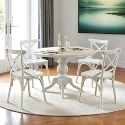 Table ronde blanche - bois effet usé ⌀120 cm TENA