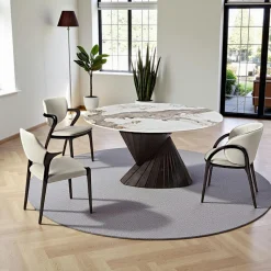 Table ronde céramique pied conique bois marron ⌀160 cm ALDER