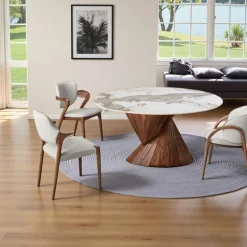 Table ronde céramique pied conique bois noir ⌀160 cm ALDER