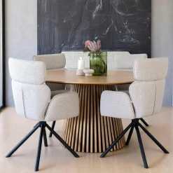Table ronde en chêne clair avec piètement baguette ø140 cm AMSTERDAM