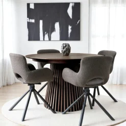 Table ronde extensible en chêne clair avec piètement baguette (3 rallonges incluses) ø120 cm /160 cm / 200 cm / 240 cm AMSTERDAM