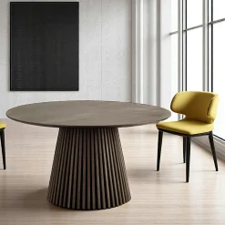 Table ronde extensible en chêne clair avec piètement baguette (3 rallonges incluses) ø120 cm /160 cm / 200 cm / 240 cm AMSTERDAM