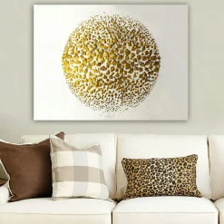 Tableau abstrait blanc et or – sphère texturée