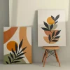Tableau abstrait feuilles d'olivier – tons nature (set de 2)