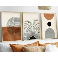 Tableau abstrait noir et brun – thème soleil (lot de 3)