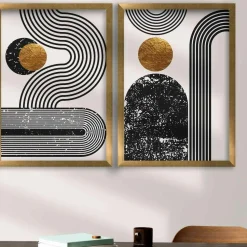 Tableau abstrait noir et brun – thème soleil (lot de 3)
