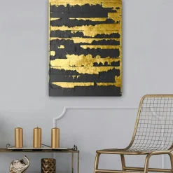 Tableau abstrait noir et or – style contemporain
