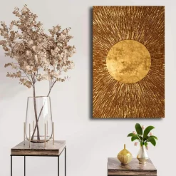 Tableau abstrait soleil or – fond noir et argent (set de 2)