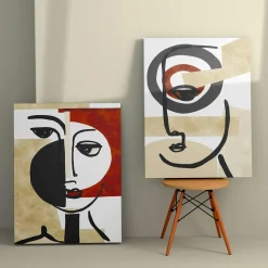 Tableau abstrait visage – style minimaliste (set de 2)