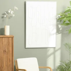 Tableau blanc lignes abstraites peinture au sable 83 x 123 cm