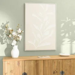 Tableau blanc lignes abstraites peinture au sable 83 x 123 cm