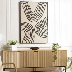 Tableau blanc lignes abstraites peinture au sable 83 x 123 cm