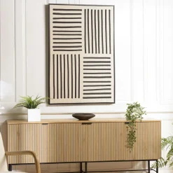 Tableau blanc lignes abstraites peinture au sable 83 x 123 cm
