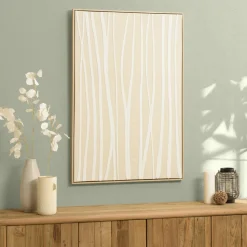 Tableau écru lignes blanches peinture au sable 83 x 123 cm