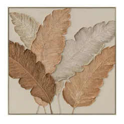Tableau feuilles tropicales avec relief 80x80 cm