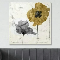 Tableau fleurs or et argent – carré, impression sur toile