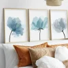 Tableau floral aquarelle bleu pastel – lot de 3