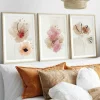 Tableau floral aquarelle rose et beige – lot de 3