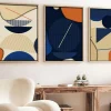 Tableau graphique bleus et orange – cadre bois (lot de 3)