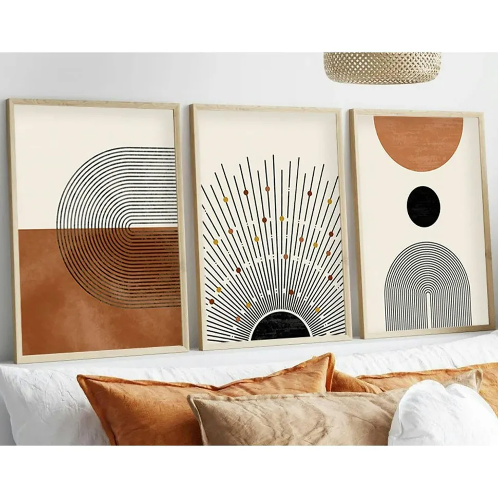 Tableau graphique design noir et or – cadre doré (set de 2)