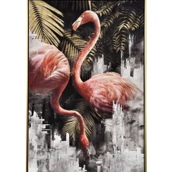 Tableau nature avec flamants roses cadre doré