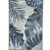 Tableau nature feuilles exotiques tons bleus cadre argent