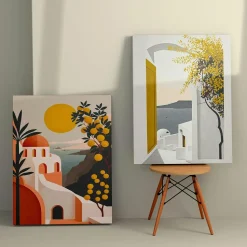 Tableau paysage méditerranéen – tons chauds (set de 2)