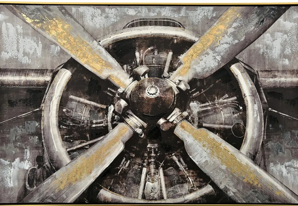Tableau vintage réacteur d'avion cadre doré