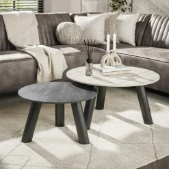 Tables basses design céramique 3D gris clair & foncé (x2) GALWAY