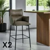Tabouret bar bi-matière vert avec dossier (lot de 2) KERALA