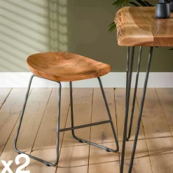 Tabouret bas bois d'acacia (lot de 2) MELBOURNE